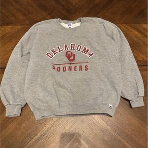 Russell Athletic Oklahoma Sooners Sweatshirt Mens Large Gray OU Crewneck Fleece